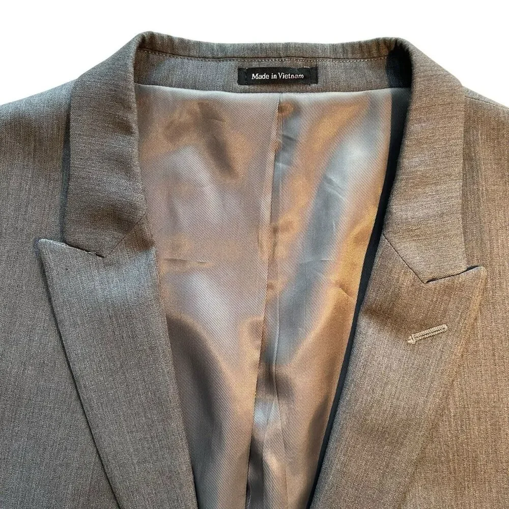 Egara Men's Blazer Jacket Sport Suit Coat 50L Long All Season Wool Gray Slim Fit